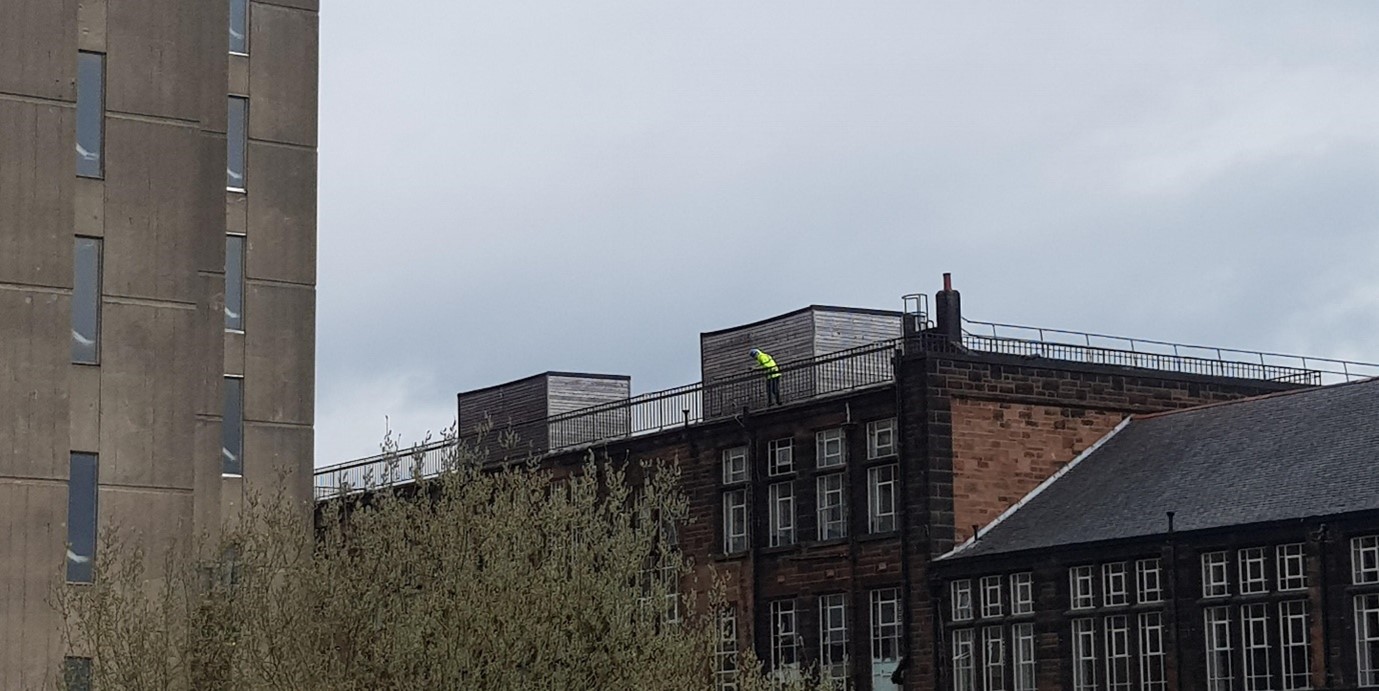 Leaning on balustrade